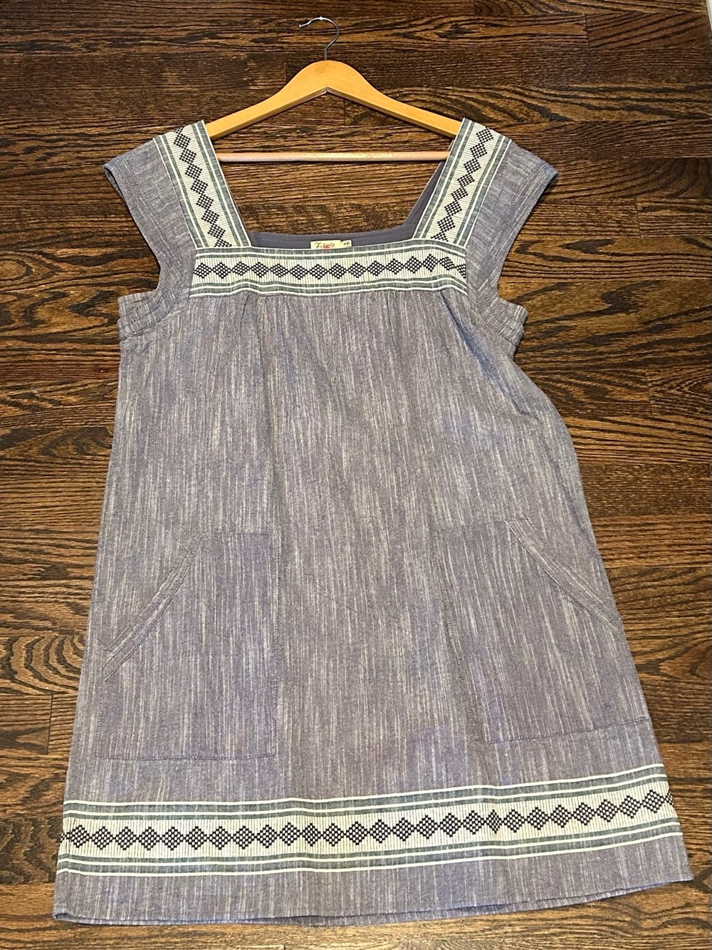 Faherty brand Pendleton Blue and Cream Mini Dress with Geometric Trim